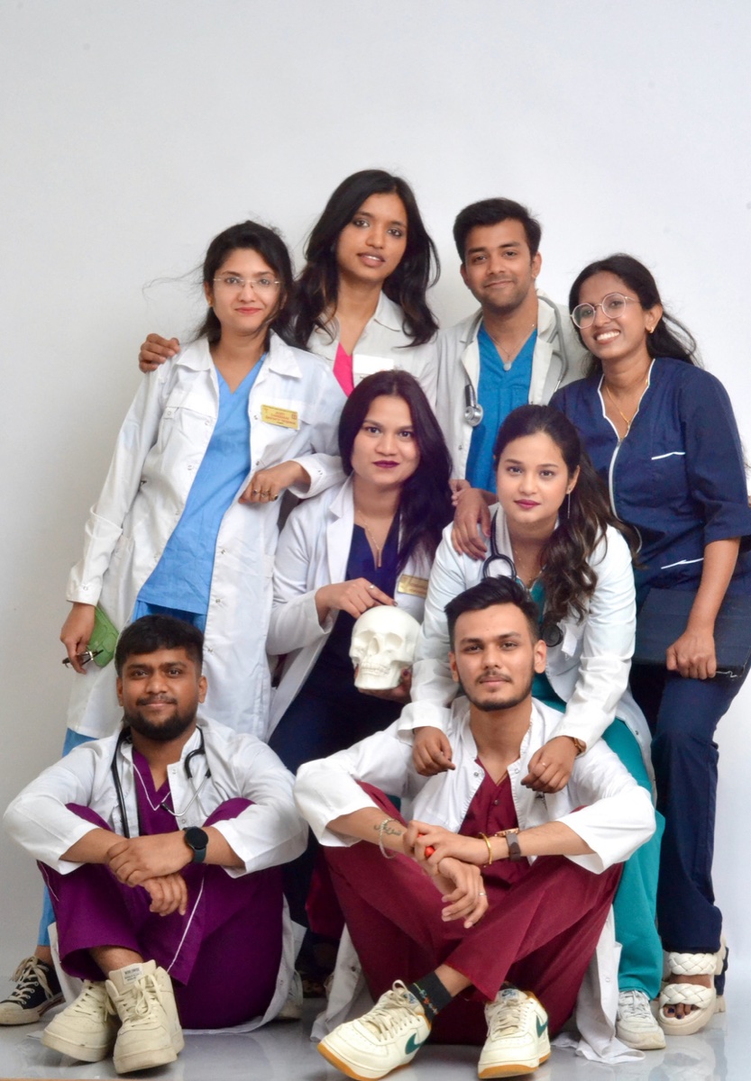 Indian medical students in scrubs at Chuvash State University